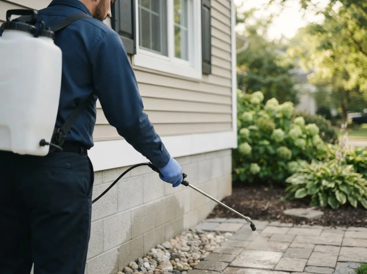 Pest control technician inspecting a home in Pleasant Grove, UT